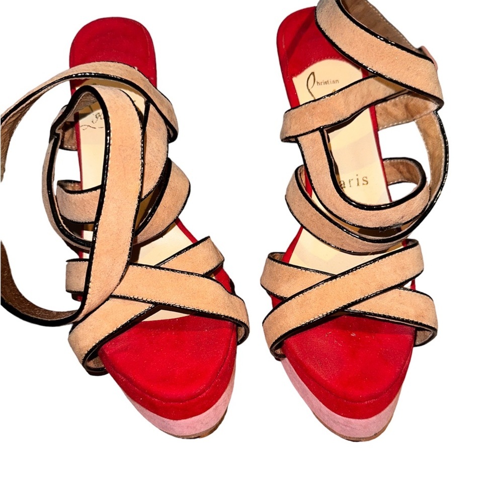Christian Louboutin Suede Straratata Strappy Platform Sandals Size 38